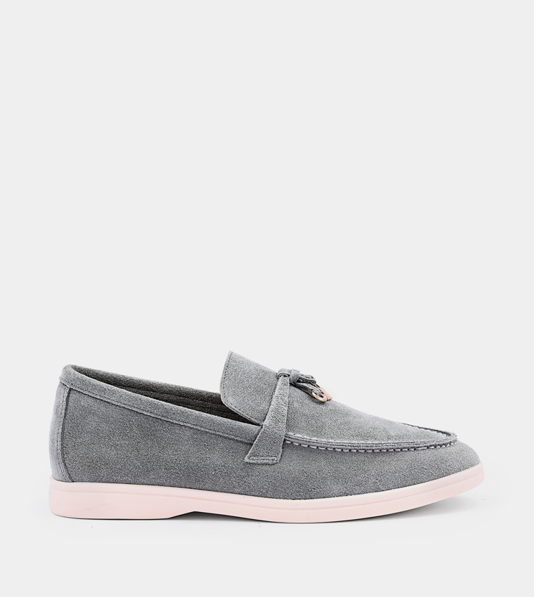 Solid Round Toe Suede Loafers