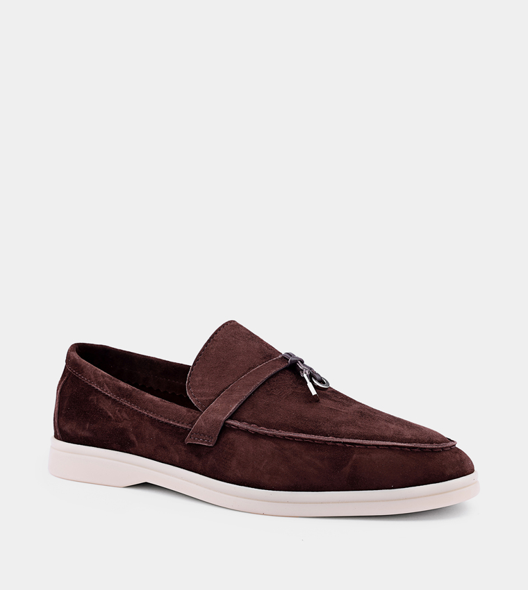 Solid Round Toe Suede Loafers