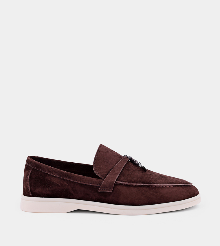 Solid Round Toe Suede Loafers