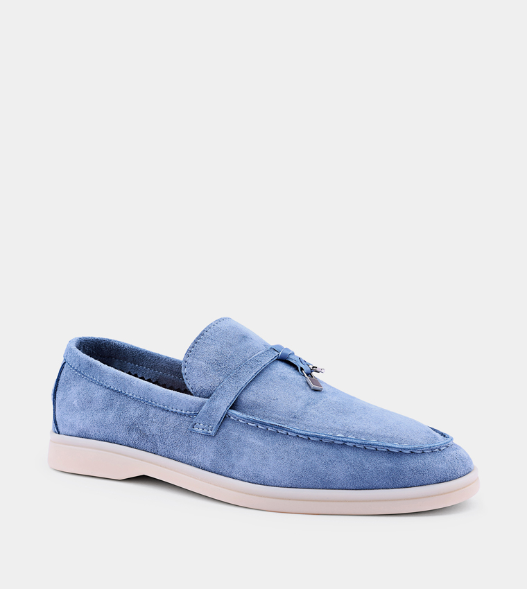 Solid Round Toe Suede Loafers