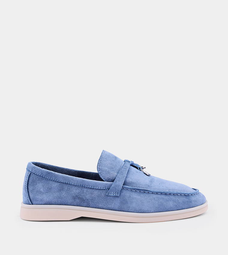 Solid Round Toe Suede Loafers