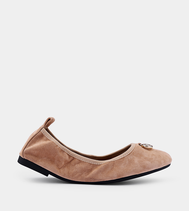 Metal Accent Almond Toe Ballerinas