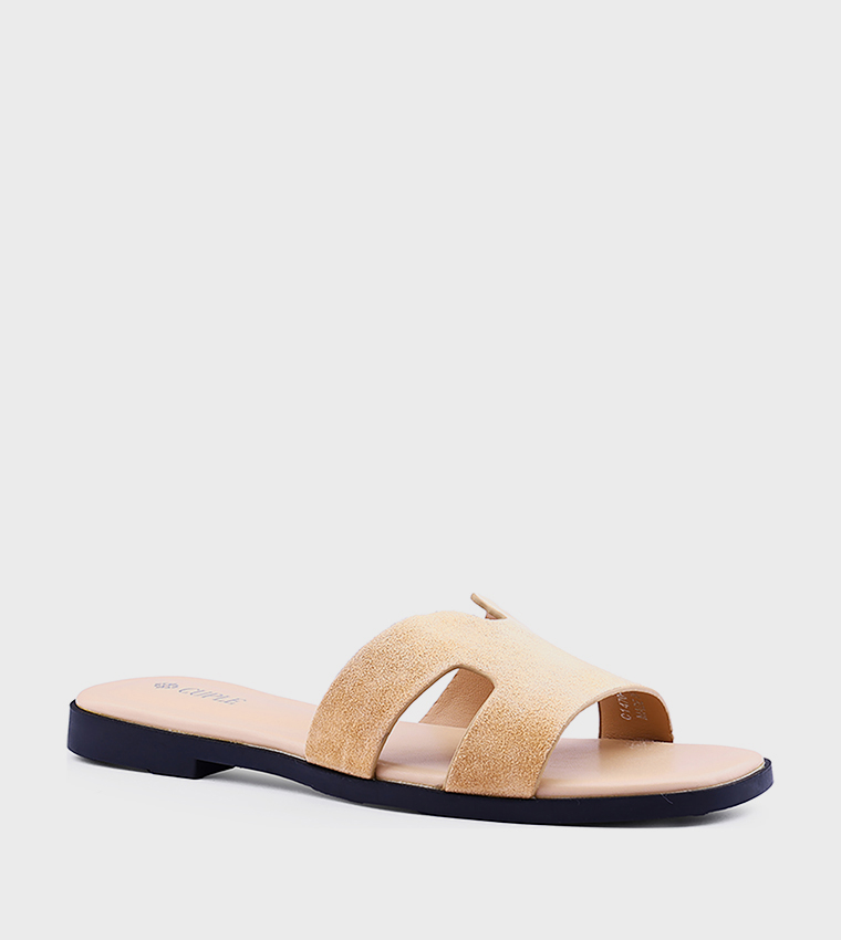 Textured Open Toe Flat Sandals