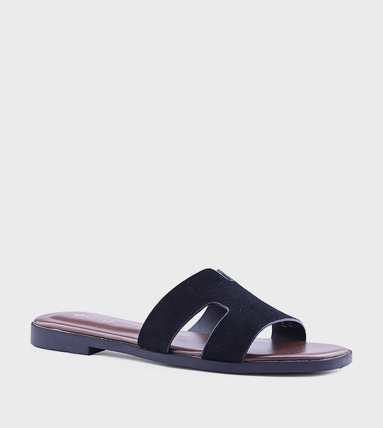 Textured Open Toe Flat Sandals