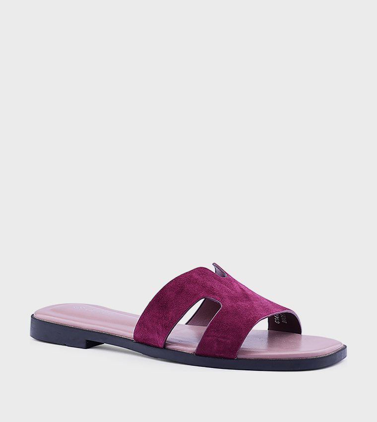 Textured Open Toe Flat Sandals