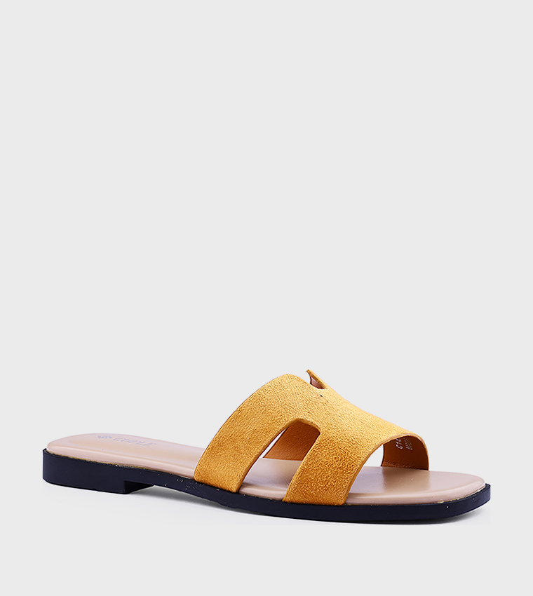 Textured Open Toe Flat Sandals