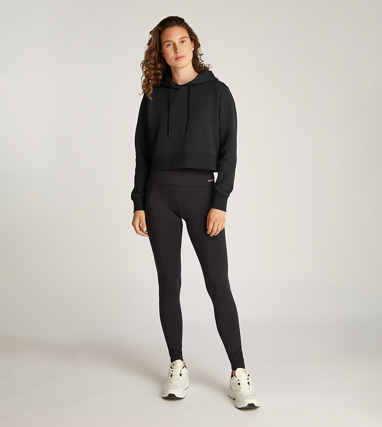 Solid Long Sleeves Crop Hoodie