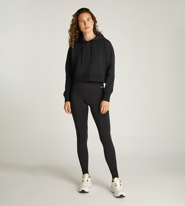 Solid Long Sleeves Crop Hoodie