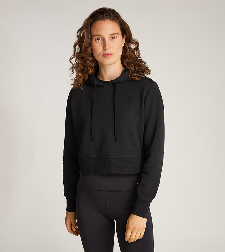 Solid Long Sleeves Crop Hoodie