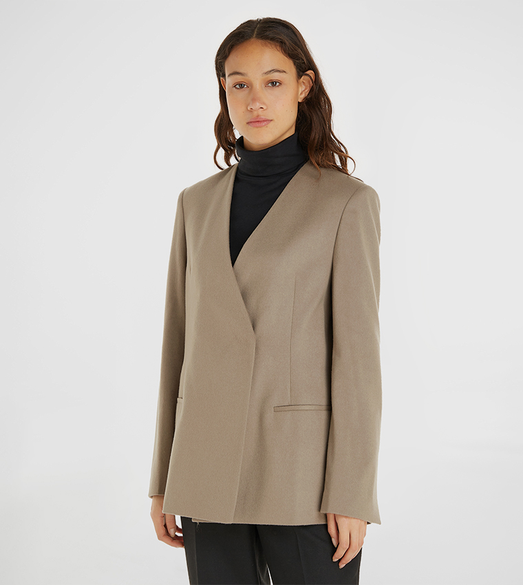 Solid Side Pocket Wrap Blazer