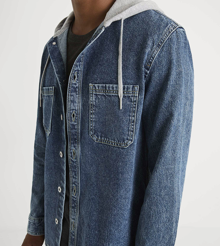 Mens hooded sale denim shirt