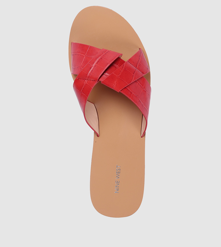 Buy Nine West CAPRA Cross Strap Flat Sandals In Red | 6thStreet UAE