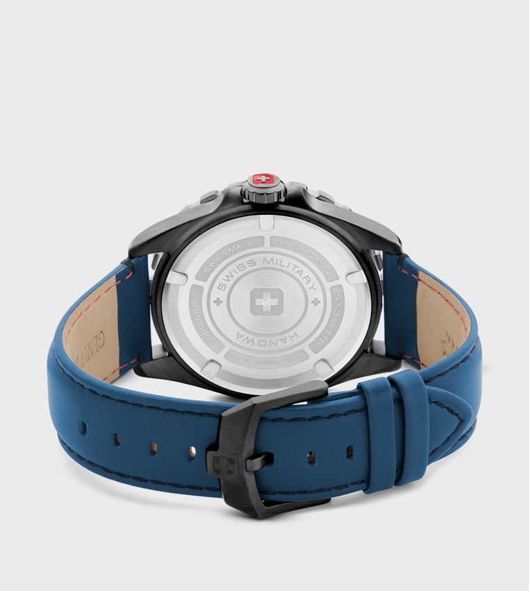 Carbon Peak Leather Strap Analog Watch, 44mm