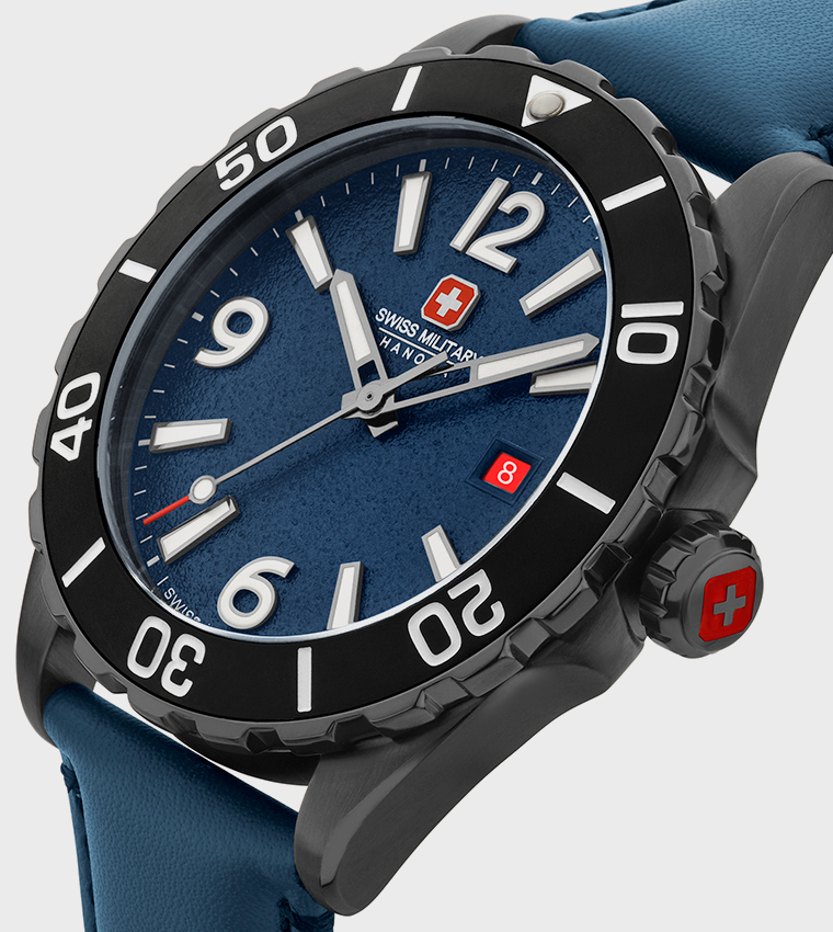 Carbon Peak Leather Strap Analog Watch, 44mm