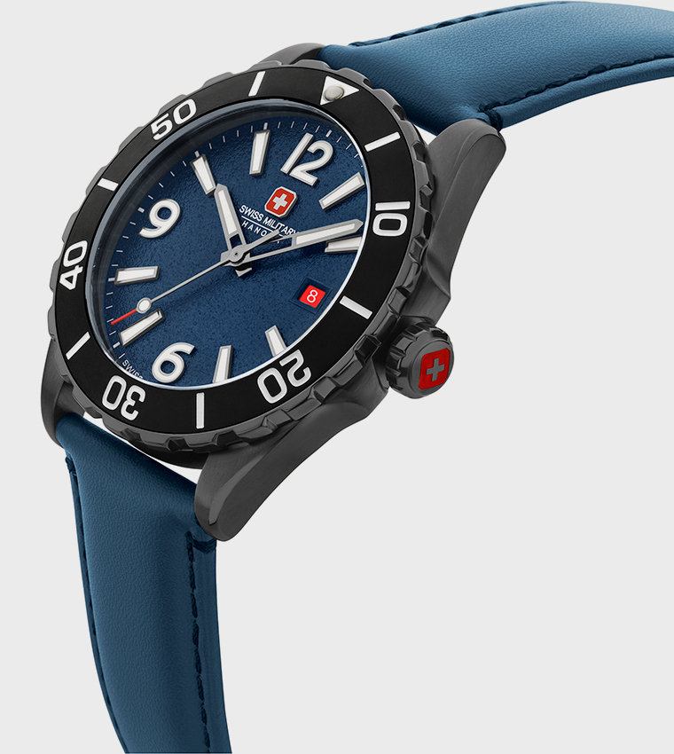 Carbon Peak Leather Strap Analog Watch, 44mm