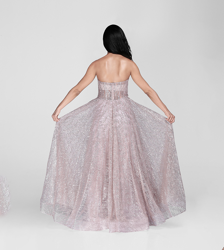 Glittered Strapless Flared Gown