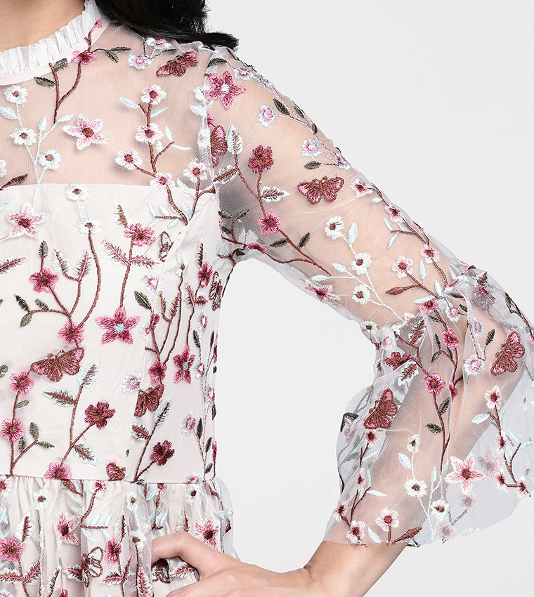 Embroidered Ruffled Mini dress