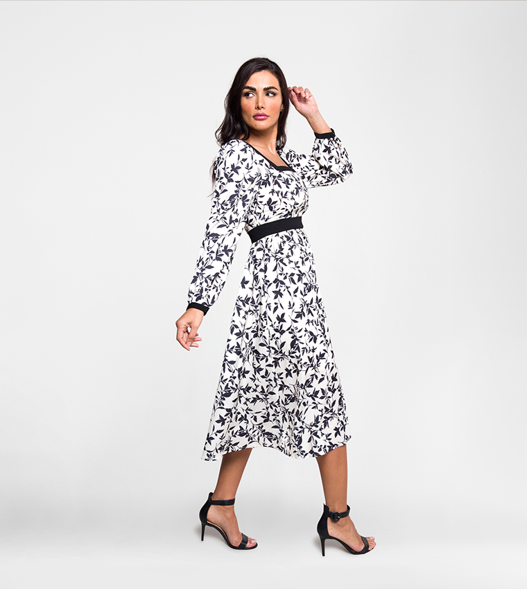 Printed Square Neck Midi Dress 
