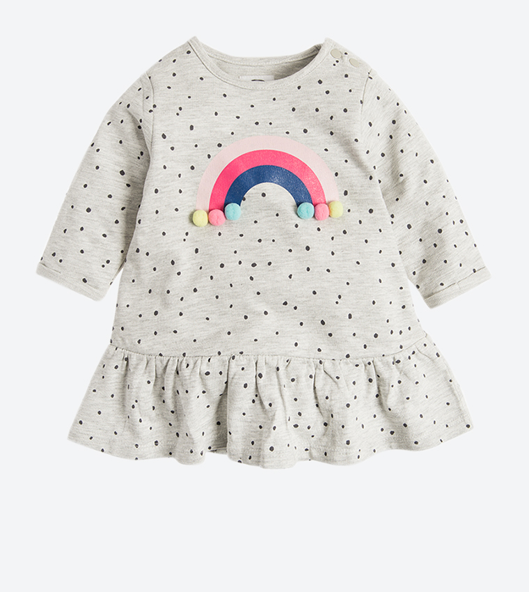 Buy R B Kids Pom Pom Detail Long Sleeve Dress Grey In Grey 6thStreet Bahrain