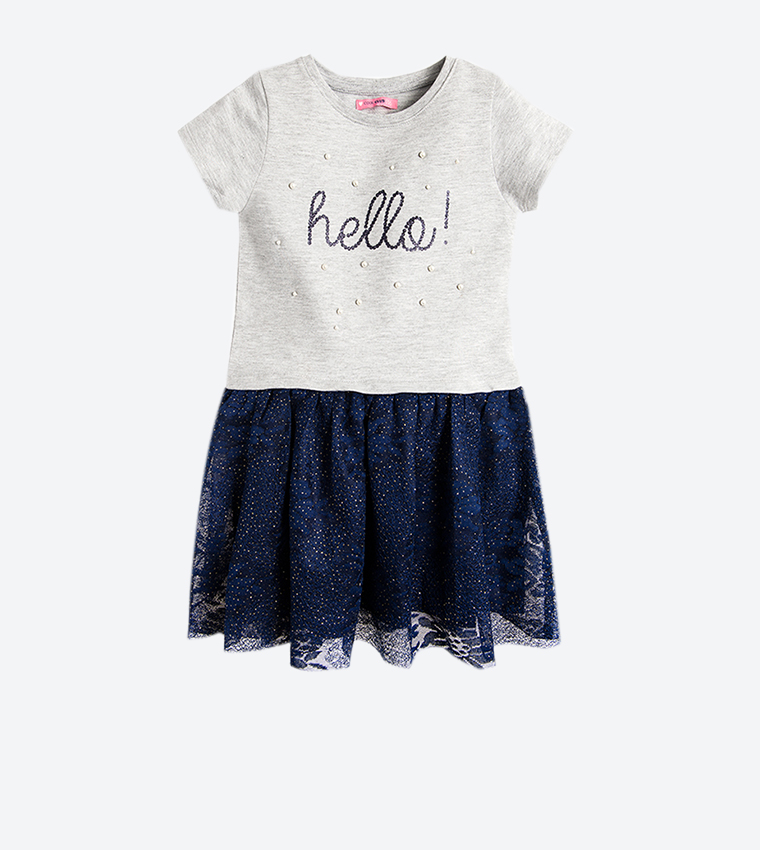 Buy R B Kids Hello Sequin Short Sleeve Dress Grey In Grey 6thStreet Bahrain