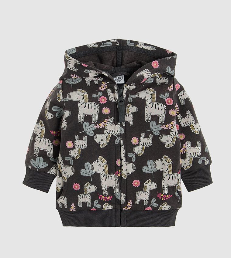 Buy R B Kids Cool Club Animal Print Zip Closure Hooded Long Sleeve Sweatshirt Graphite Black In GRAPHITE BLACK 6thStreet Bahrain