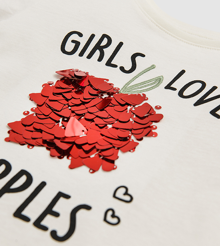 Cool Club Girls Love Apples Printed T Shirt Cream