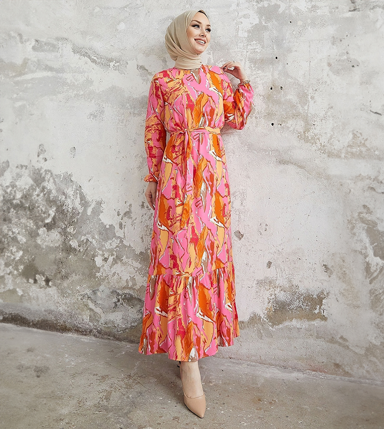 Buy INSTYLE Printed Long Sleeves Maxi Dress In Orange 6thStreet Bahrain