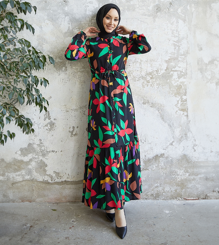 Buy INSTYLE Printed Long Sleeves Maxi Dress In Black | 6thStreet Saudi  Arabia