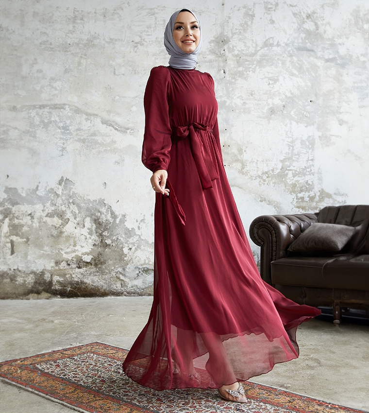 Maroon long sleeve maxi dress hotsell