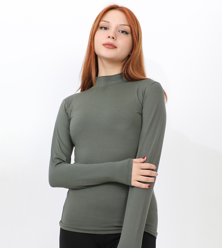 Khaki high neck top best sale