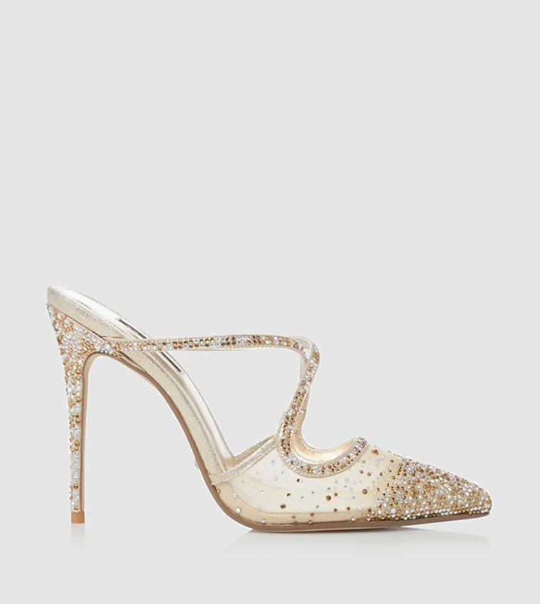 Buy Dune London Charisma Embellished High Heel Court Shoes Gold In Gold ...