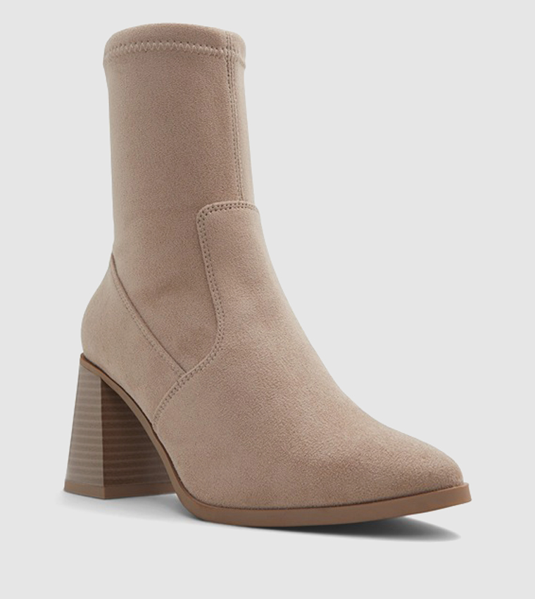 Grey block heel booties top