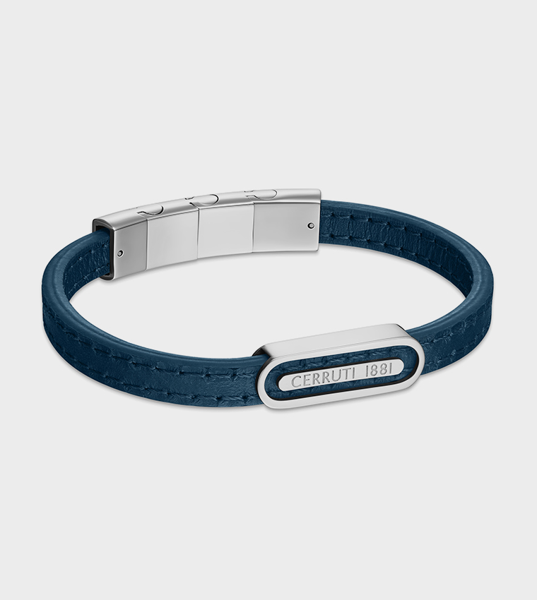 ETTORE Stainless Steel Detail Flat Leather Bracelet