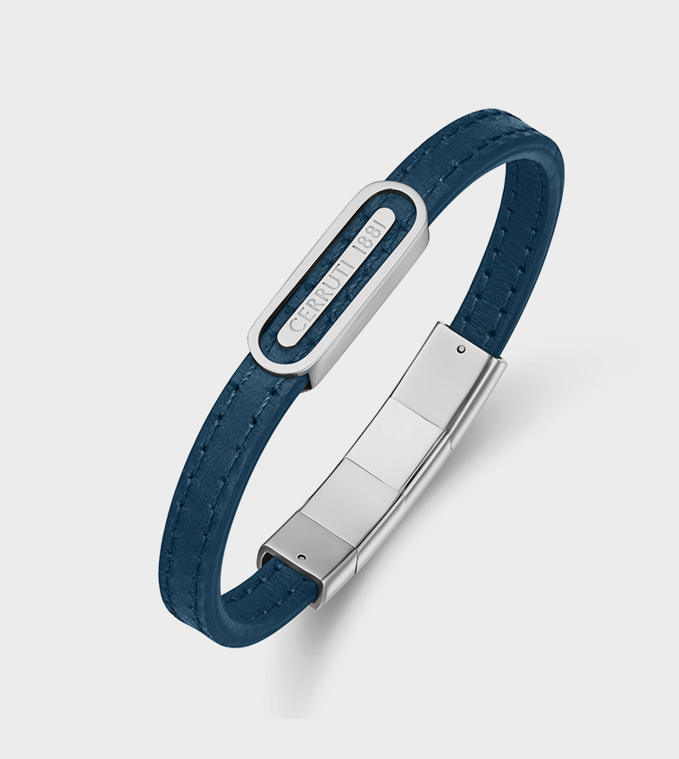 ETTORE Stainless Steel Detail Flat Leather Bracelet