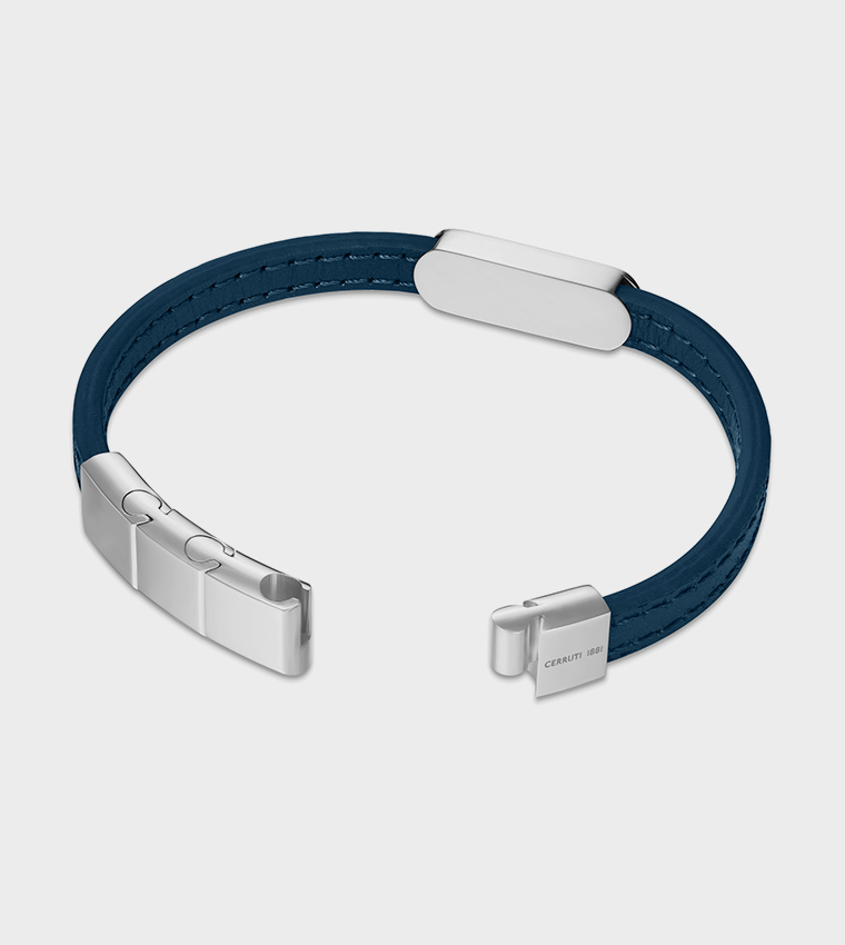 ETTORE Stainless Steel Detail Flat Leather Bracelet