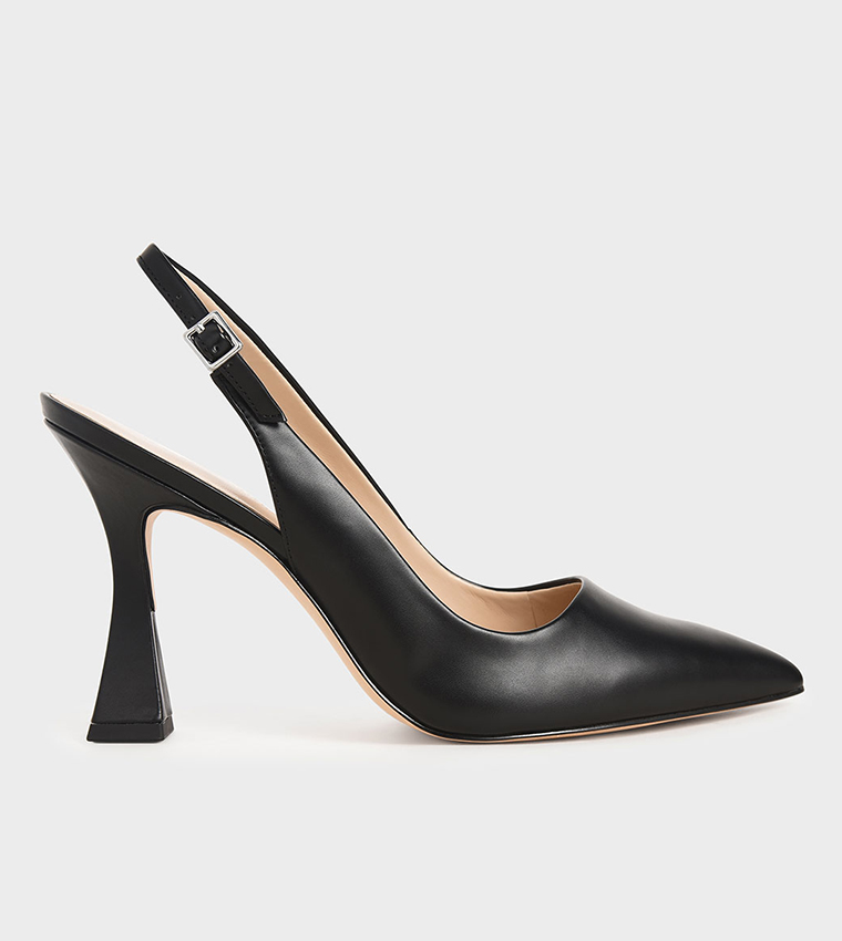 Buy Charles & Keith Sculptural Heel Slingback Pumps Black In Black