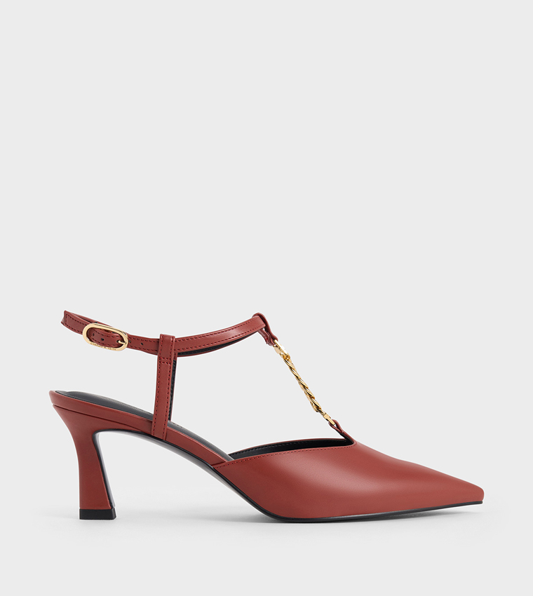 T-Bar Chain-Link Pointed-Toe Pumps