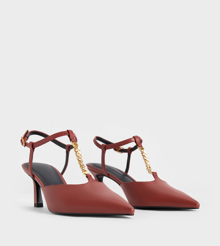 T-Bar Chain-Link Pointed-Toe Pumps