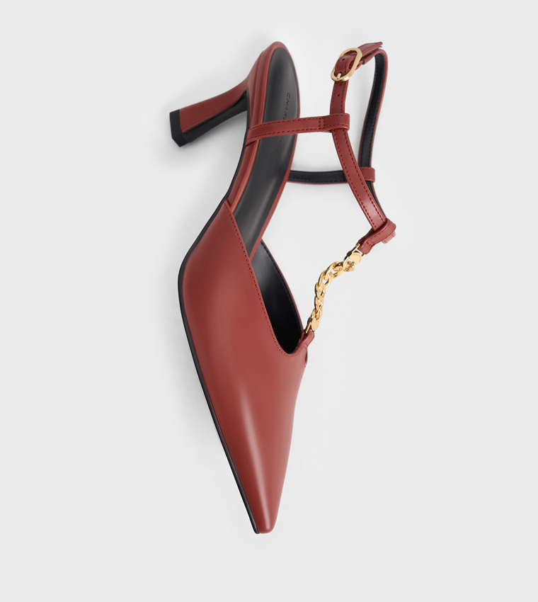T-Bar Chain-Link Pointed-Toe Pumps