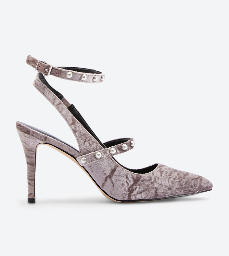 Grey ankle strap heels best sale