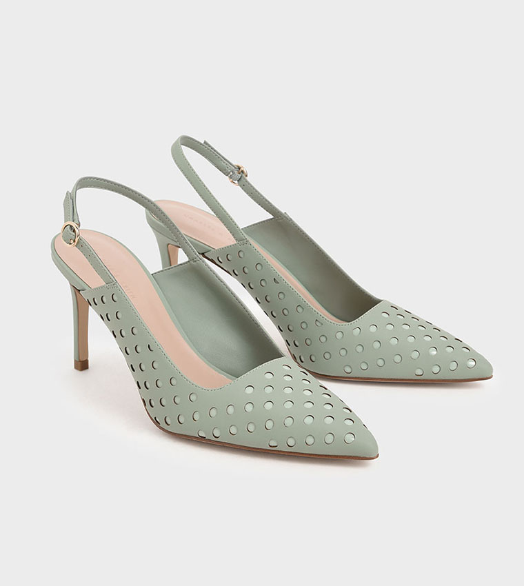 Buy Charles Keith Pointed Toe Slingback Pumps In Green