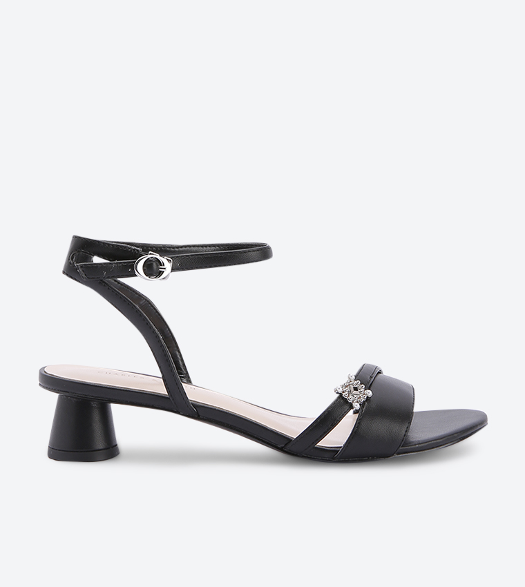 Buy Charles Keith Ankle Strap Gem Embellished Cylindrical Heel