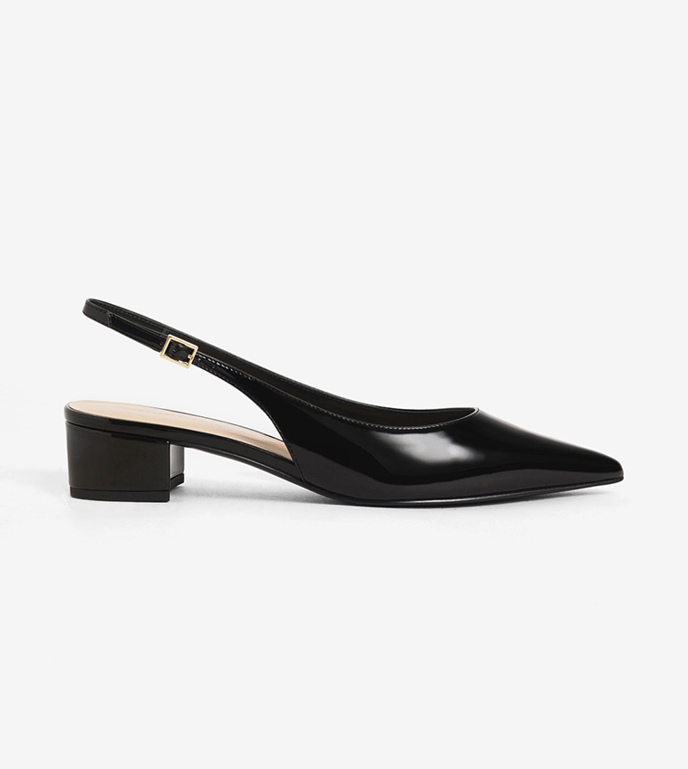 Buy Charles Keith Patent Block Heel Slingback Pumps Black In