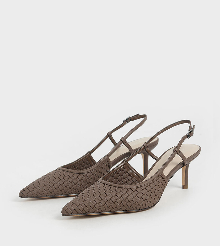 Woven Slingback Court Shoes-Brown