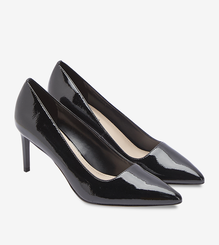 Black Flare Heel Pointed-Toe Pumps - CHARLES & KEITH ES