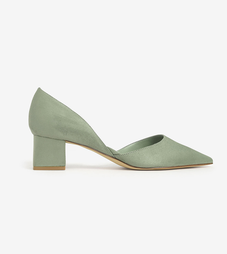 Patent D'Orsay Block Heel Pumps - Green