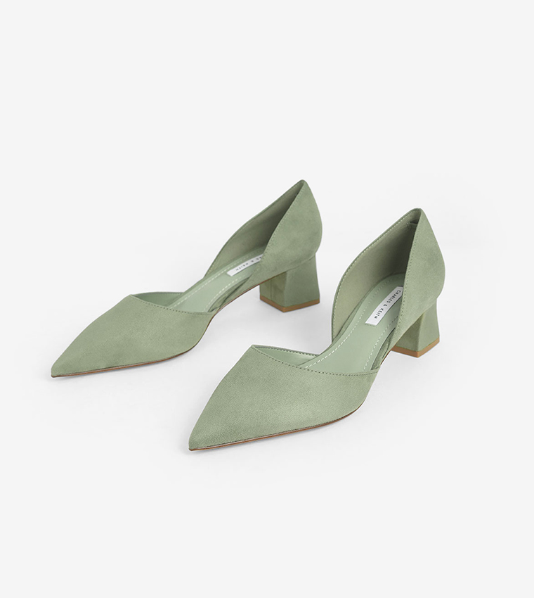 Patent D'Orsay Block Heel Pumps - Green