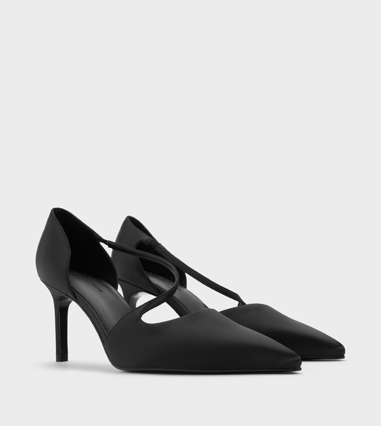 Satin Asymmetric-Strap D’Orsay Pumps