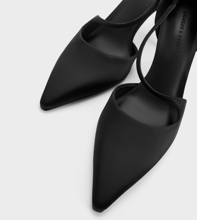 Satin Asymmetric-Strap D’Orsay Pumps
