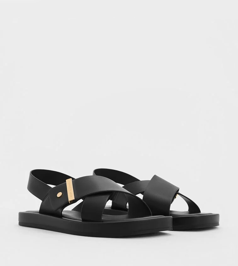 Buy Charles Keith AUDRA Crossover Strap Flat Sandals In Black